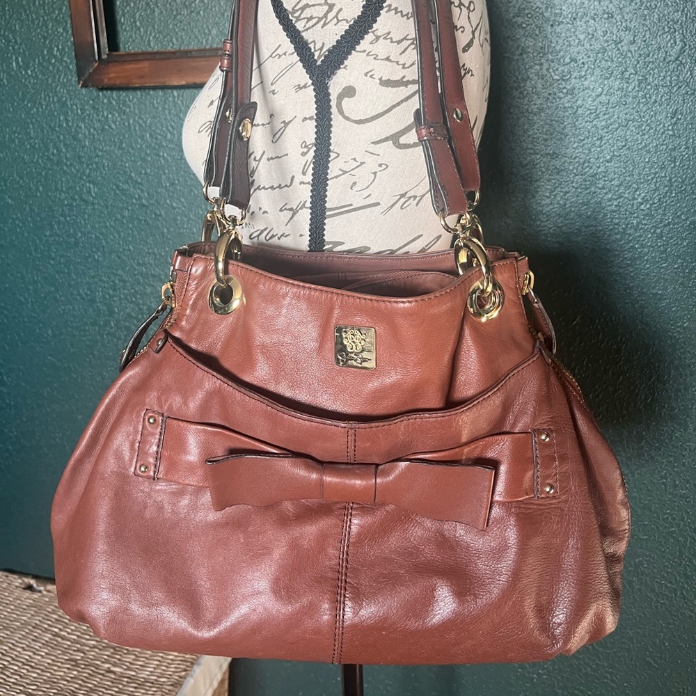 Jessica Simpson brown leather bow y2k shoulder bag